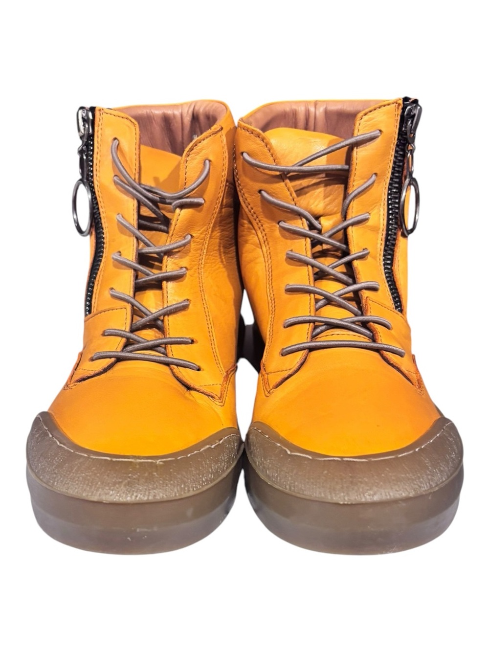Sheridan Mia Alba Leather Ankle Boots Orange Side Zip Ring Toggle Moto Boho - Picture 3 of 8